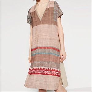 Zara tribal ethnic Boho chic linen shift dress.euc